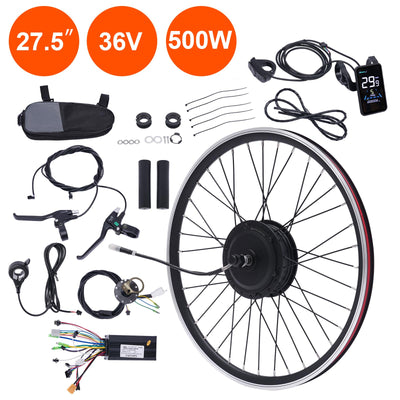 SABUIDDS 27.5 Zoll 36V 500W Ebike Vorderrad Umbausatz Kit E-Bike Nachrüstsatz mit HL Plus 36V 13Ah Akku DIY E-Bike LCD Display Electric Bicycle Umbausatz für 24" V-Brake Scheibenbremse Vorderrad Bike