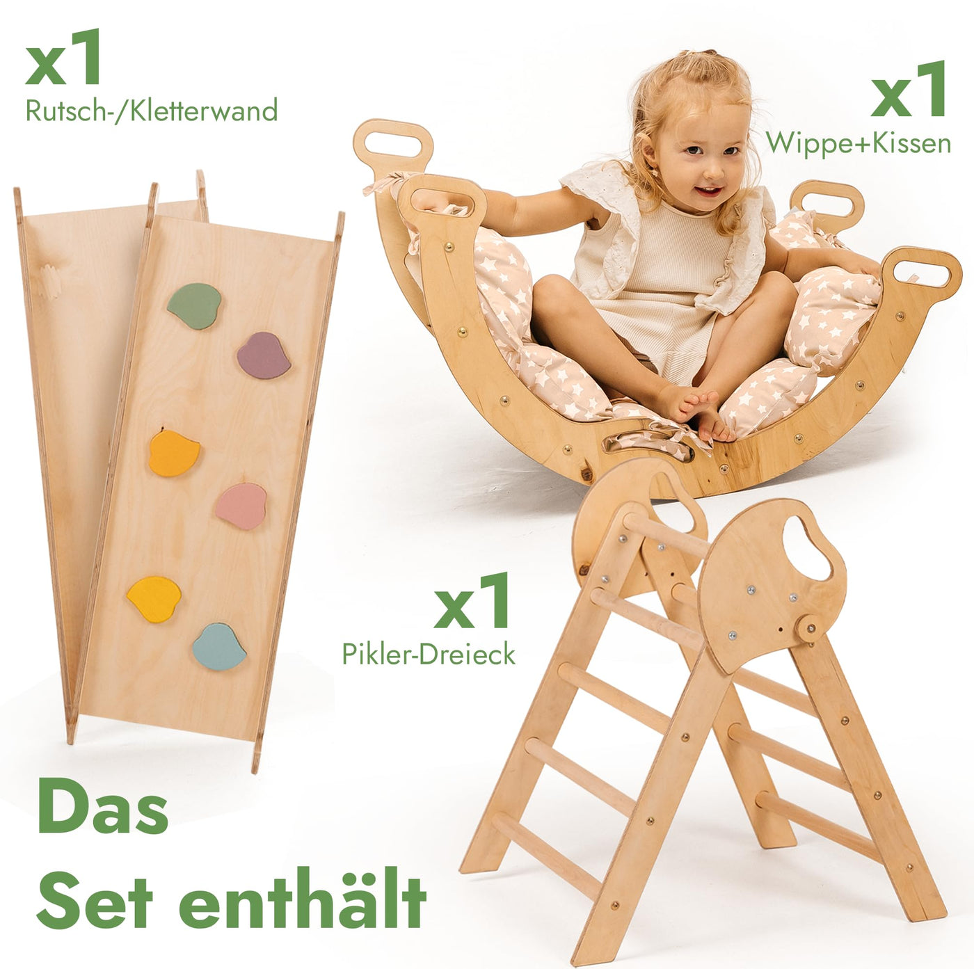 Goodevas 5-in-1 Montessori Klettergerüst Set: Indoor Kletterdreieck, Kletterbogen mit Kissen, und Rutsche für Kinder, Indoor Spielplatz 1-3 Jahre
