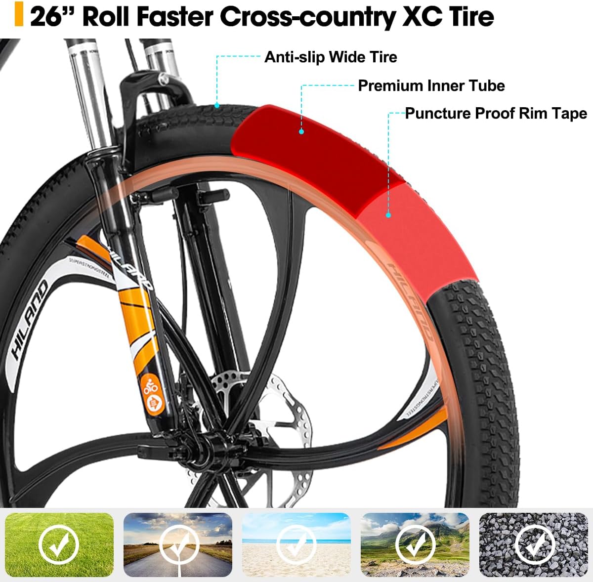 Hiland Mountainbike, 6 Speichen, 21 Gänge Schaltung, Aluminium Rahmen 26 Zoll Räder, Scheibenbremse Fahrrad für Männer Frauen Herren MTB-Fahrrad, Orange