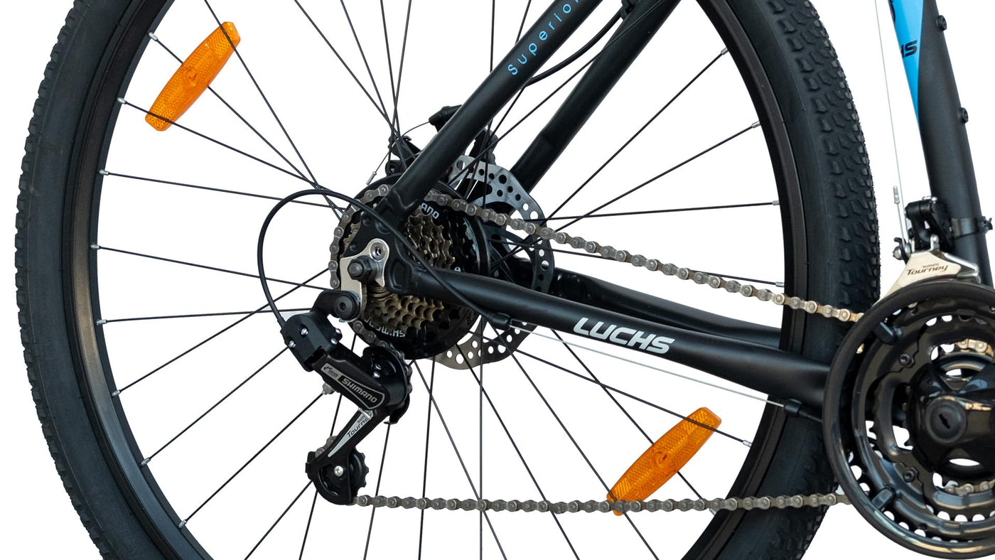 LUCHS "Kaku & Titan Mountainbike, MTB Jungen und Herrenfahrrad Vielseitiges Fahrrad mit 24", 26", 27.5" oder 29" und Federgabel (Schwarz/Blau, 27,5" Zoll (Disc-Brake))