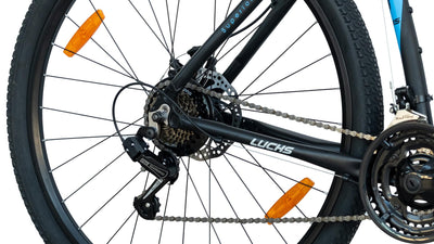 LUCHS "Kaku & Titan Mountainbike, MTB Jungen und Herrenfahrrad Vielseitiges Fahrrad mit 24", 26", 27.5" oder 29" und Federgabel (Schwarz/Blau, 27,5" Zoll (Disc-Brake))