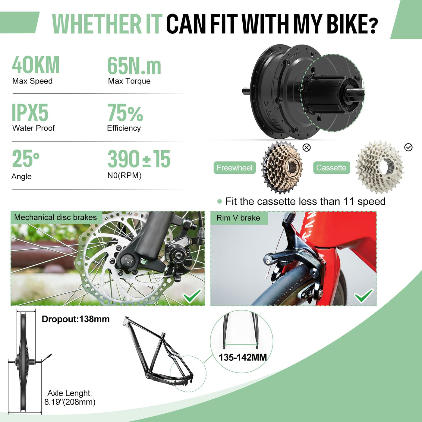 BAFANG 48V 500W Heckmotor Elektrofahrrad-Umrüstset - für 28" 700C Räder, Hinter-Kassetten-Nabenmotor mit Felge, DZ40 Anzeige, PAS-Sensor & Steuergerät für Stadt- und Bergfahrräde