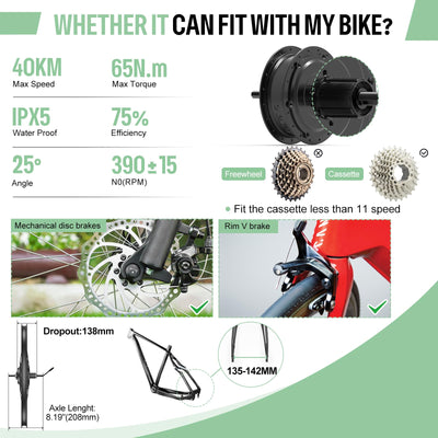 BAFANG 48V 500W Heckmotor Elektrofahrrad-Umrüstset - für 28" 700C Räder, Hinter-Kassetten-Nabenmotor mit Felge, DZ40 Anzeige, PAS-Sensor & Steuergerät für Stadt- und Bergfahrräde