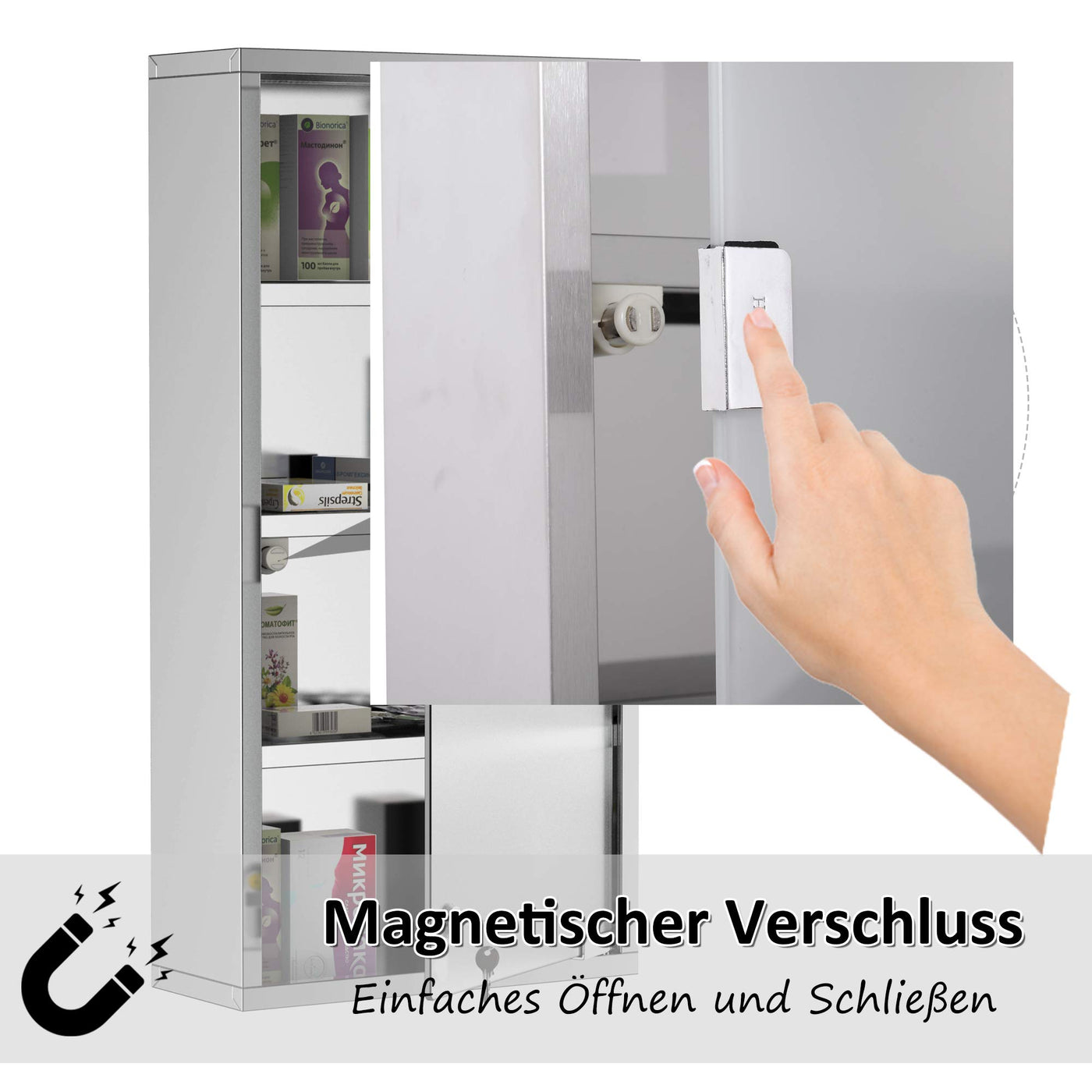 HOMCOM Medizinschrank mit Schloss, Edelstahl Arzneischrank für Erste Hilfe, 30 x 12 x 60 cm, abschließbar