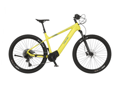 FISCHER E-Mountainbike MONTIS 8.0i, Elektrofahrrad für Damen und Herren, RH 49 cm, Mittelmotor 90 Nm, 36 V Akku, Gelb