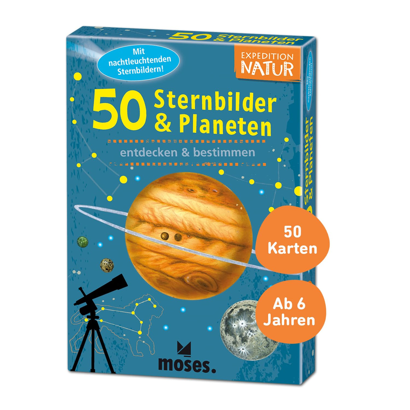 moses. Expedition Natur - 50 Sternbilder & Planeten, Entdeckerkarten zur Beobachtung des Nachthimmels, Outdoor-Spielzeug für Kinder ab 6 Jahren