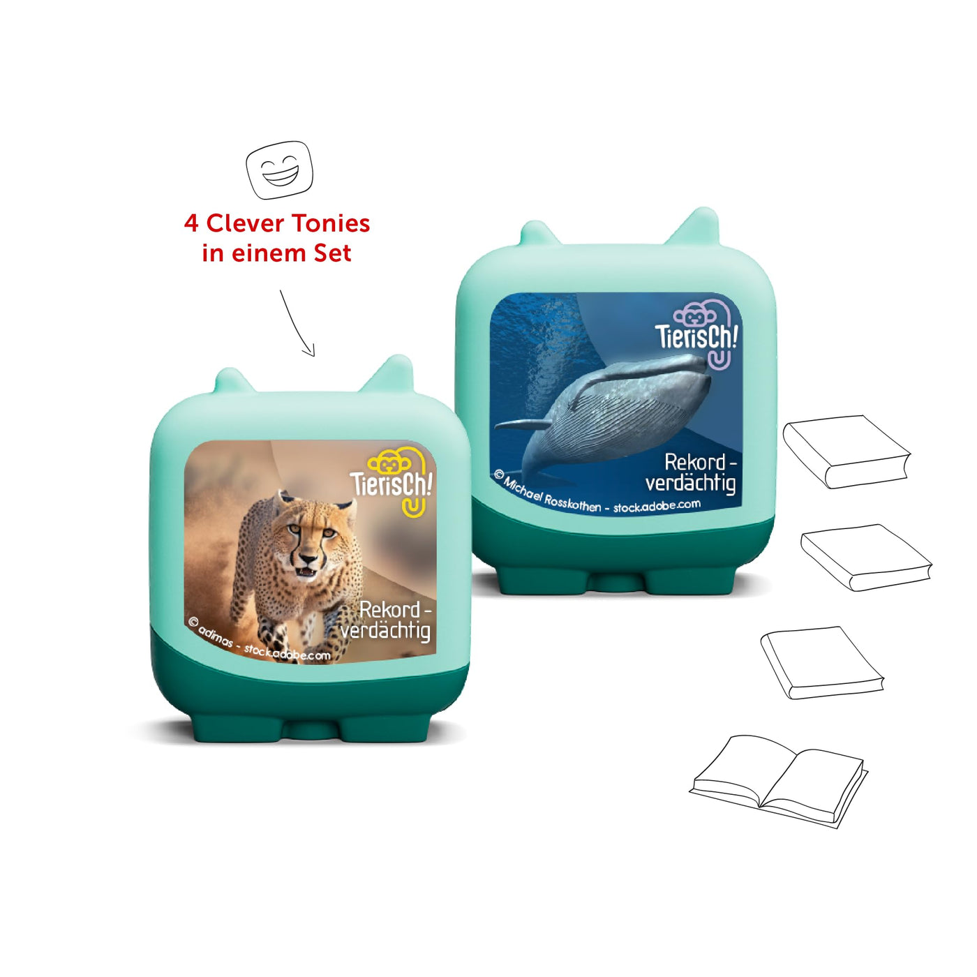 tonies Clever 4er Set Tierisch! Rekordverdächtig für Deine Toniebox, Wissens-Hörspiel für Kinder ab 5 Jahren, Spielzeit ca. 130 Minuten