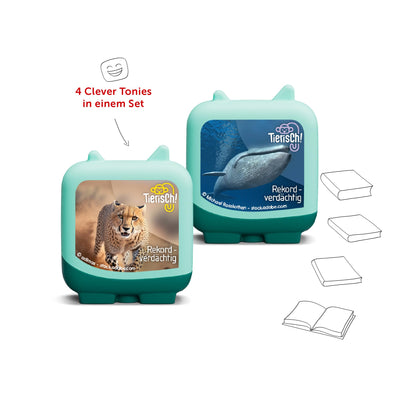 tonies Clever 4er Set Tierisch! Rekordverdächtig für Deine Toniebox, Wissens-Hörspiel für Kinder ab 5 Jahren, Spielzeit ca. 130 Minuten