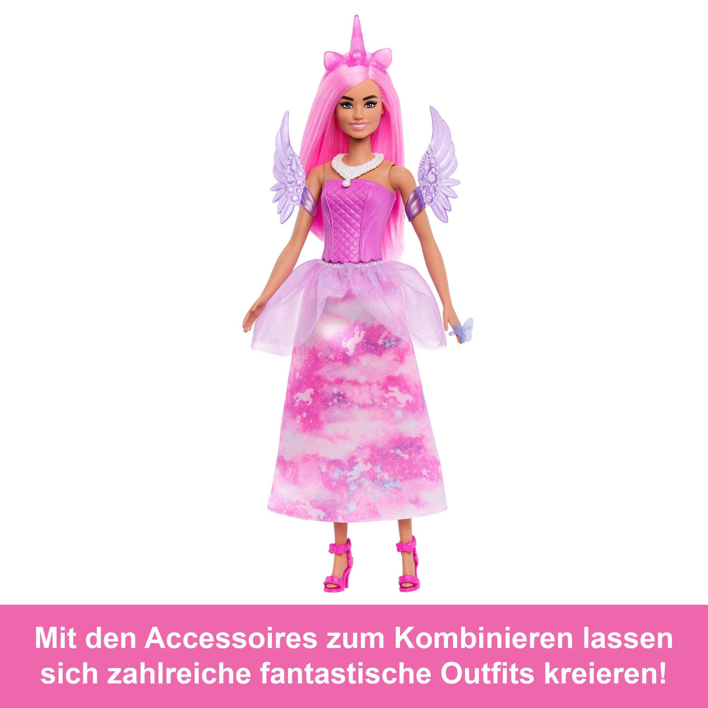 Barbie-Adventskalender mit Puppe und 24 Überraschungs-Accessoires mit Einhorn und Tieren, die Modepuppe kann in eine Meerjungfrau, Fee und mehr verwandelt Werden. ,JFL66