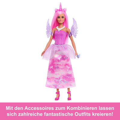 Barbie-Adventskalender mit Puppe und 24 Überraschungs-Accessoires mit Einhorn und Tieren, die Modepuppe kann in eine Meerjungfrau, Fee und mehr verwandelt Werden. ,JFL66