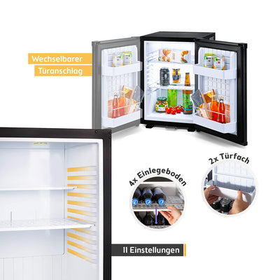 TZS First Austria Minikühlschrank abschließbar | Getränkekühlschrank lautlos | Wechselbarer Türanschlag | LED-Beleuchtung | ohne Gefrierfach | 40L
