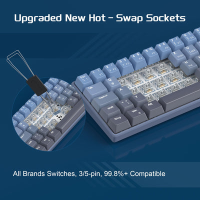 MageGee MK-STAR61 60% Mechanische Tastatur DE Layout, Hot-Swap-fähige kabelgebundene RGB-Gaming-Tastatur mit Farbstoff-Sublimationstastenkappen, vorgeölten Schaltern, Eva-Schaum für Mac/Win (blau)