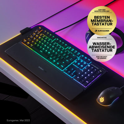 SteelSeries Apex 3 - Gaming Tastatur - 10-Zonen RGB-Beleuchtung - Premium magnetische Handballenauflage - Deutsches (QWERTZ) Layout