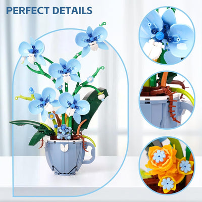 Ideas Blau Orchidee Blumen Klemmbausteinen Baustein，Kompatibel Mit Lego Flower Pflanzen deko Geschenk für Erwachsene und Mädchen ab 8-16+ 567PCS