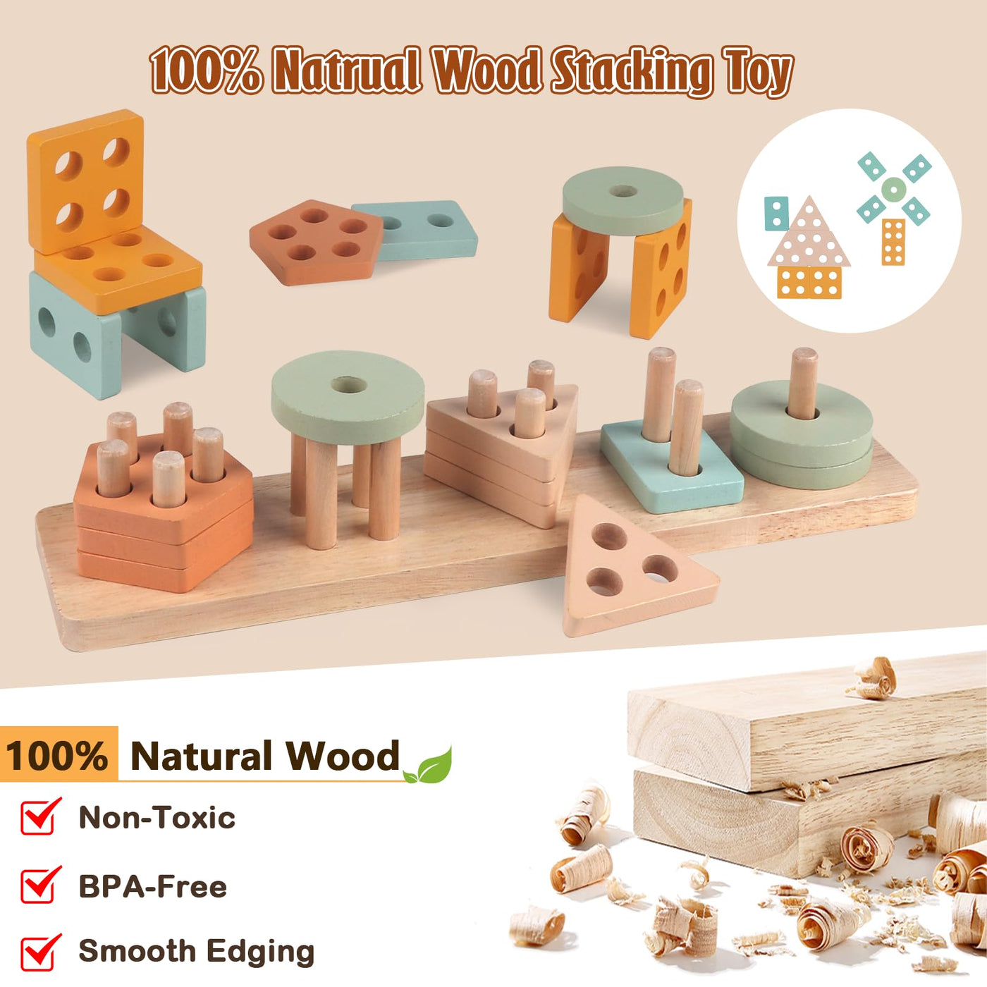 Musikinstrumente für Kinder ab 1-3 Jahre Holz Montessori Instrumente Musikinstrumente Baby 6 bis 12 Monate Percussion-Instrumente Musikspielzeug-Set für Kleinkinde (Natürlich)