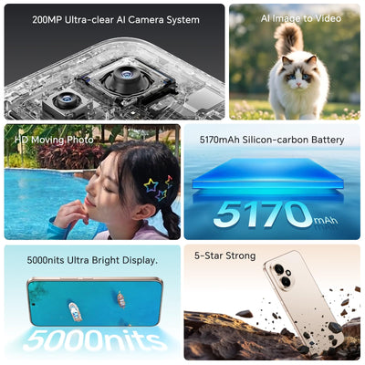 HONOR 400 Smartphone 5G 512GB/8GB RAM, 200MP Ultra-Klare AI Kamera, 6,55 Zoll AMOLED Display 120Hz 5000Nits, Snapdragon 7 Gen 3, 5170mAh Akku, IP65, Dual-SIM, NFC, Android 15, Schwarz