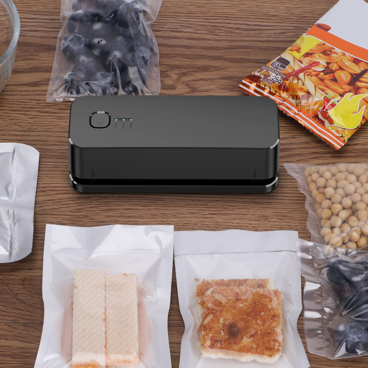ODSD Mini Folienschweißgerät, Wiederaufladbar, mit 3 Geschwindigkeiten, Mini Bag Sealer Versiegelungsmaschine Hand Verschlussgerät für Plastiktüten Beutel Spänesäcke Snack (Schwarz)