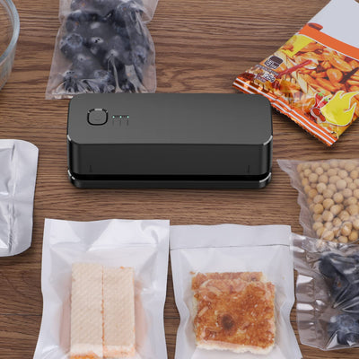 ODSD Mini Folienschweißgerät, Wiederaufladbar, mit 3 Geschwindigkeiten, Mini Bag Sealer Versiegelungsmaschine Hand Verschlussgerät für Plastiktüten Beutel Spänesäcke Snack (Schwarz)