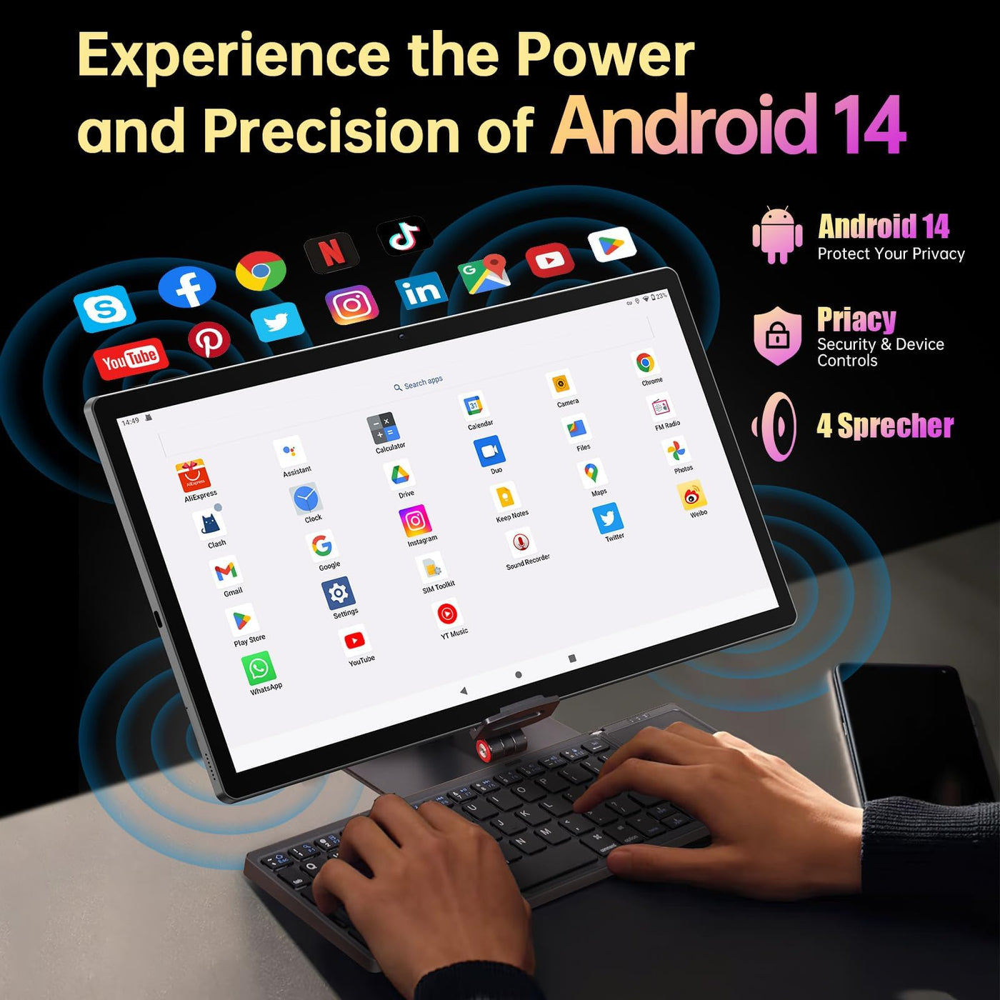 MESWAO 15,6 Zoll Tablet, MES-B3 Android 14 Großes Tablets mit IPS-Display, Helio G99 Octa-Core, 6GB RAM+128GB ROM(1TB TF) Tablett, 12000mah, BT5.0, 2.4G/5G WiFi, 32MP Kamera