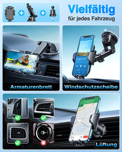 VANMASS 2025【Militär-Klasse 】Handyhalterung Auto Upgrade【Stärkste Saugnapf & Lüftungshaken】4 in 1 Handy Halterung Auto 360° Drehbar Handyhalter Auto auf Armaturenbrett Scheibe für iPhone Samsung usw