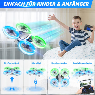Mini Drohne mit Kamera HD 720P für Kinder, RC Drone mit LED Lichter,Quadrocopter mit 3D Flips, Kopflosem Modus und 3 Akkus,21 Min Lange Flugzeit,Spielzeug Drohne Helikopter für Kinder und Anfänger