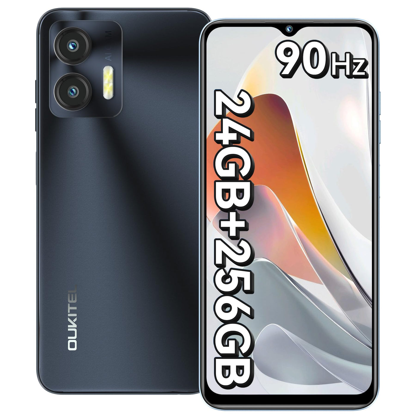 OUKITEL C36 Smartphone Ohne Vertrag 24GB+256GB/1TB,Android 14 4G Handy Günstig Octa Core,6,56 Zoll 90Hz Display,5150mAh Akku,13MP Panorama Kamera,Dual SIM Simlockfreie Handys,Fingerabdruck-Schwarz