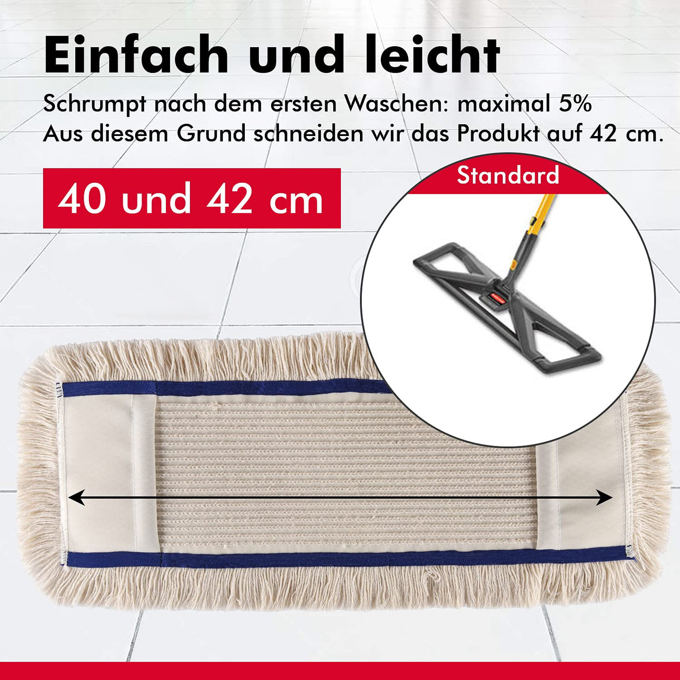 Thometzki Wischmopp-Bezug (2X, 40cm) - Bodenwischer-Wischbezug zur Echtholz Trocken- & Nass-Bodenpflege - Bodenwischer-Bezug für Parkett-Dielen, Laminat & Fliesen - Hochwertiger Wischer-Bezug Beige