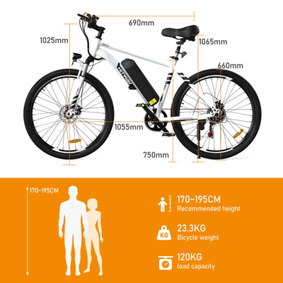 HITWAY E-Bikes, 26 Zoll E Bike Herren Damen mit Abnehmbarer 36V 12Ah Akku, 250W Motor MTB, E-Mountainbike mit 7 Gang, Elektrofahrrad Reichweite bis zu 35-90KM
