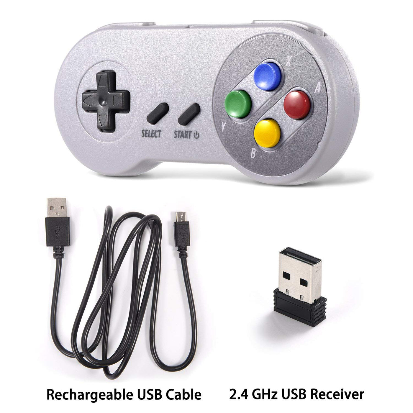 miadore Wireless USB Controller für SNES Emulator, 2 Pack 2.4G USB Gamepad Joystick SNES Game Controller für Windows PC Mac und Retropie