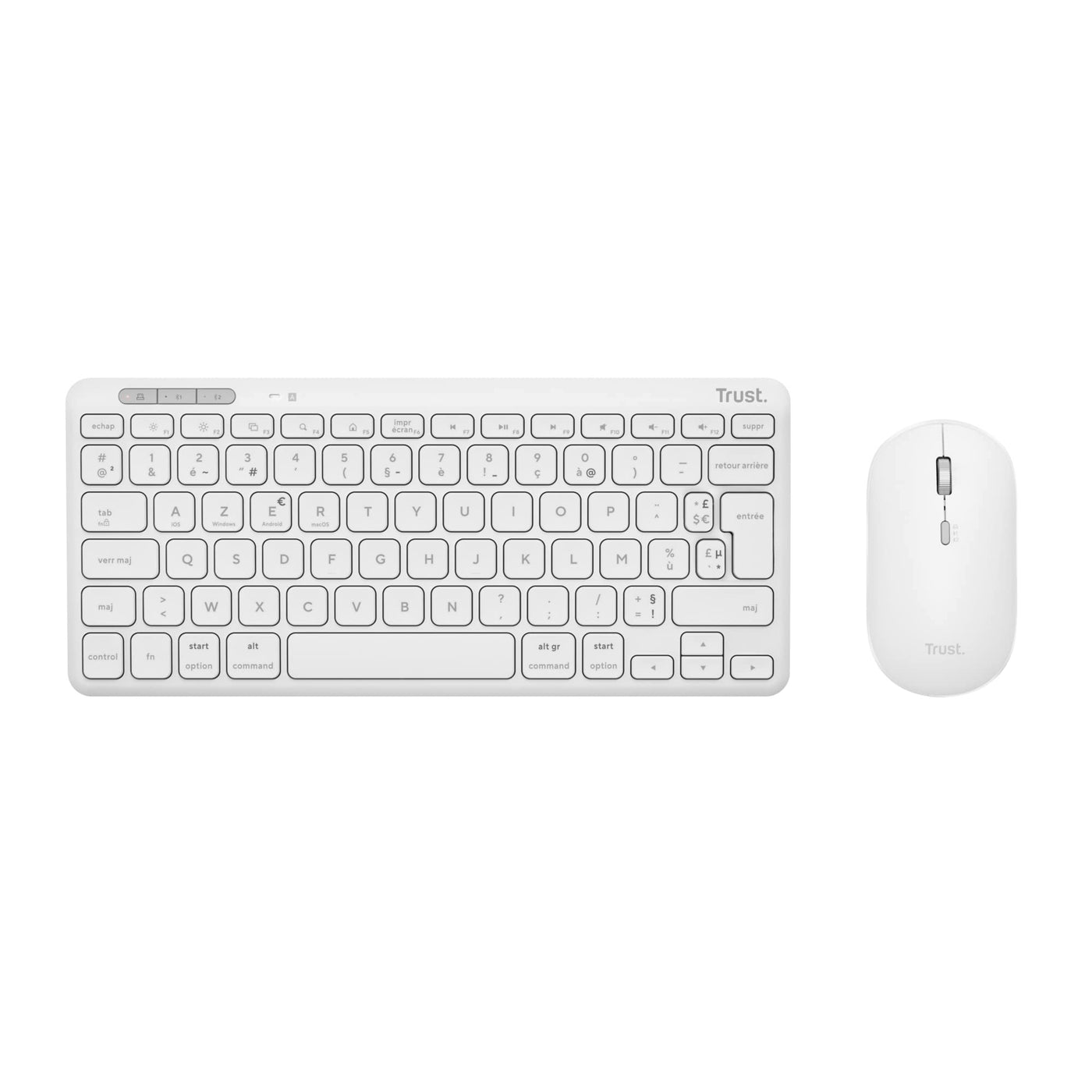 Trust Lyra Pack Clavier et Souris sans Fil Bluetooth, AZERTY Français - Blanc