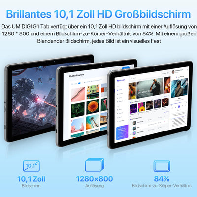 UMIDIGI G1 TAB 10.1 Zoll Tablet, Tablet Android, 8GB RAM (4GB+4GB), 64GB ROM(1TB TF), RK3562 Quad Core Gaming Tablets PC mit 6000 mAh Akku, 8MP+8MP, BT5.0, WiFi 6, GMS, Grau
