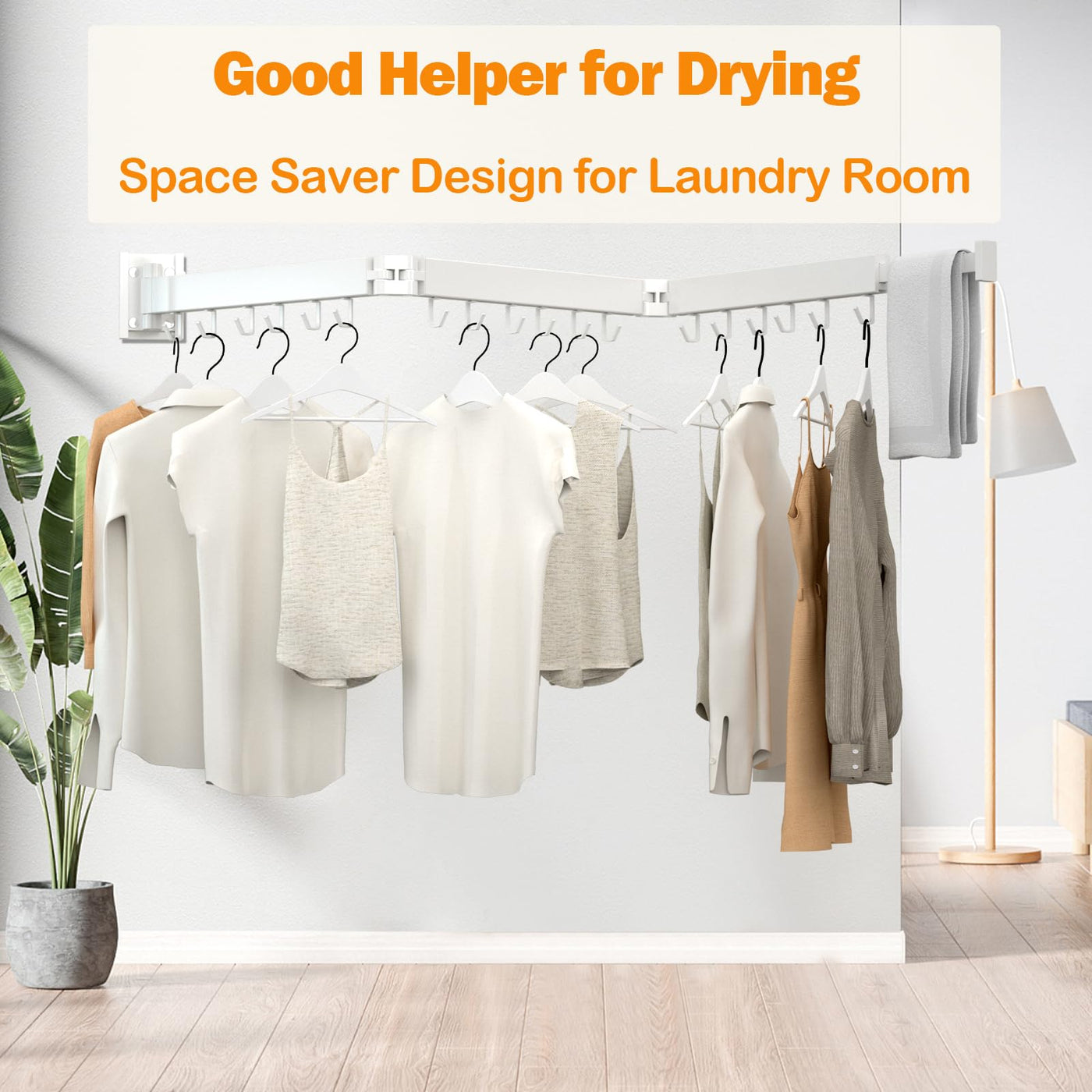 Kelisiting Wäscheständer Wandmontage, 3-Fold Wand Wäschetrockner ausziehbar, 120 cm/ 50 Inch gefaltet Ausziehbarer Wandmontage für kleine Haushalte, Platzsparend-150 LBS Tragkraft - Weiß