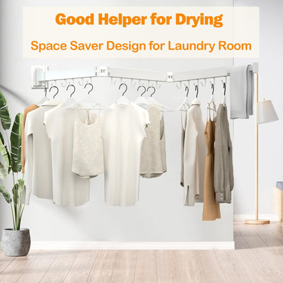 Kelisiting Wäscheständer Wandmontage, 3-Fold Wand Wäschetrockner ausziehbar, 120 cm/ 50 Inch gefaltet Ausziehbarer Wandmontage für kleine Haushalte, Platzsparend-150 LBS Tragkraft - Weiß