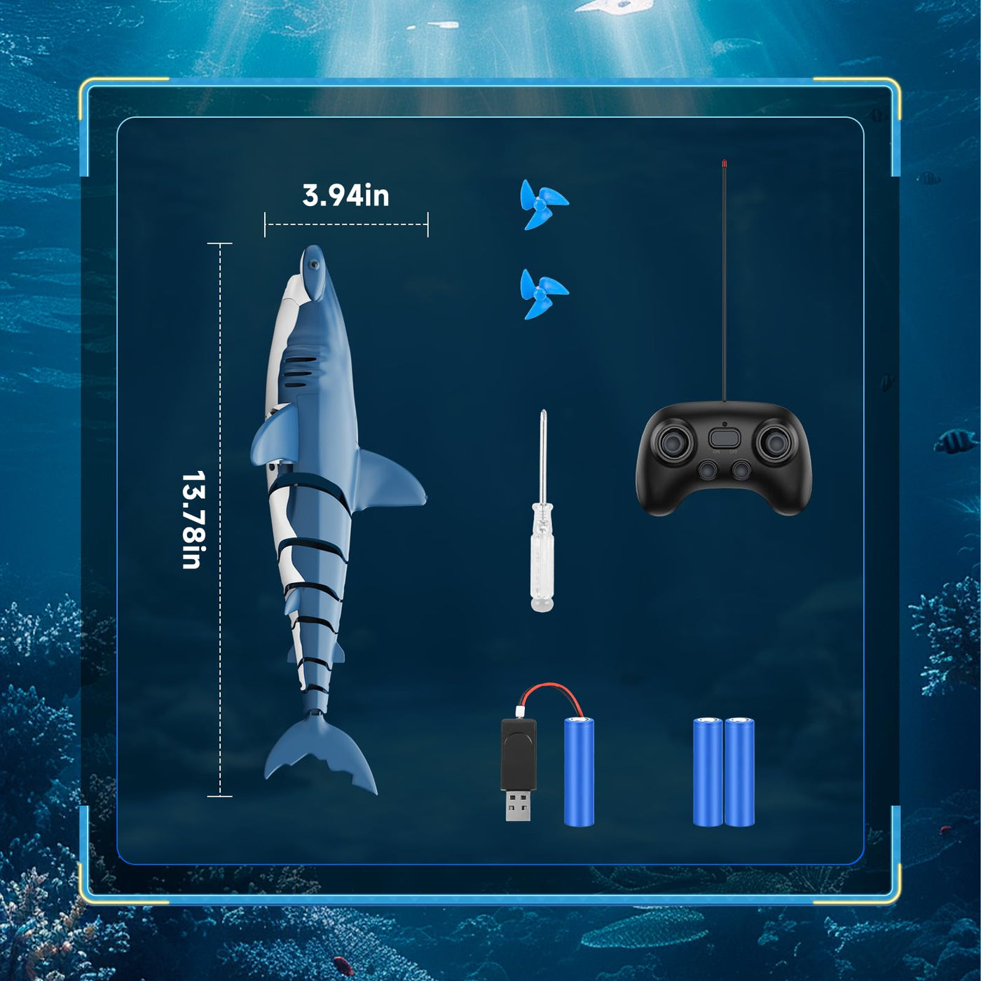 fygurso Ferngesteuertes Hai-Spielzeug mit Hoher Simulation, Sommer-Wasserspielzeug für Kinder, Jungen ab 6 Jahren, lustige Partyspiele für Pool und Bad (Blau)