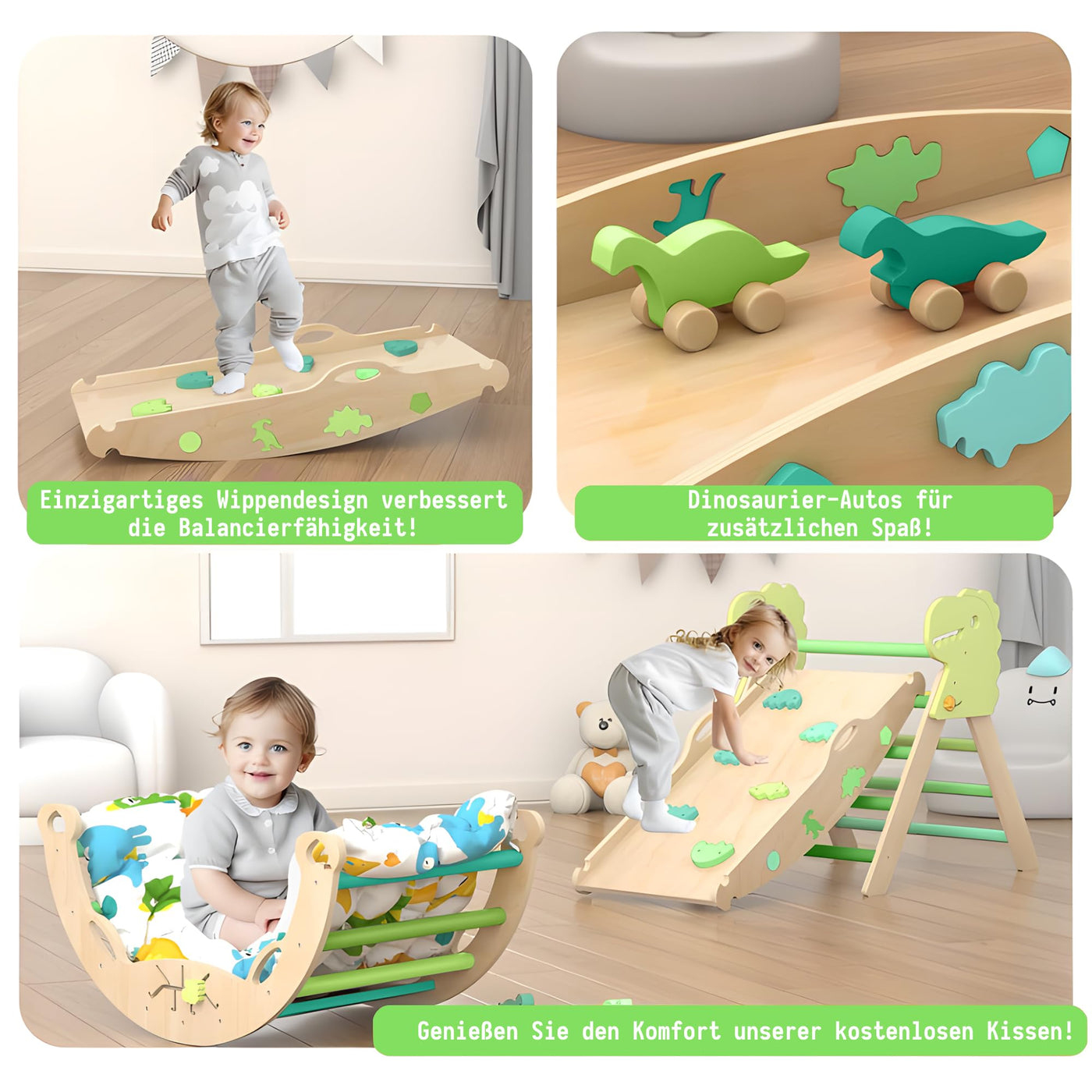 LEWGEE Montessori Indoor Spielset:9-in-1 Klettergerüst,Indoor Kletterdreieck, Kletterbogen mit Kissen,und Rutsche für Kinder,Indoor Spielplatz 1-3 Jahre
