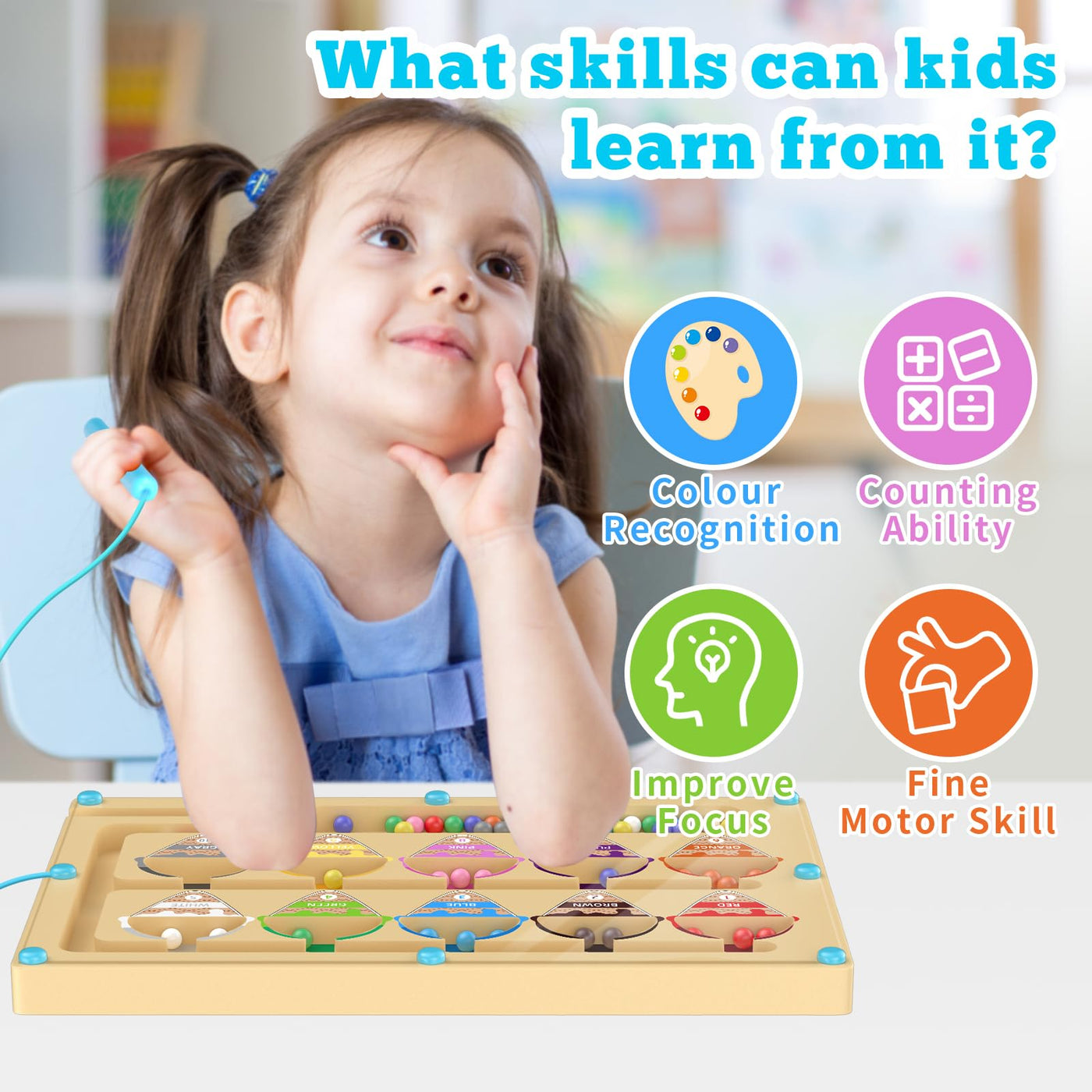 Montessori Spielzeug ab 3 Jahre,Magnetspiel Labyrinth Spielzeug Busy Board,Holzspielzeug Zahlen und Farben Lernspielzeug Motorikspielzeug ab 3 4 5 6 Jahre,Weihnachts Geschenk für Kinder Jungen Mädchen