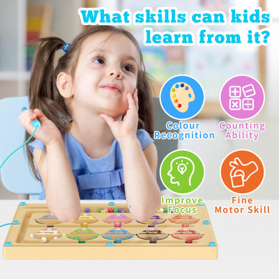 Montessori Spielzeug ab 3 Jahre,Magnetspiel Labyrinth Spielzeug Busy Board,Holzspielzeug Zahlen und Farben Lernspielzeug Motorikspielzeug ab 3 4 5 6 Jahre,Weihnachts Geschenk für Kinder Jungen Mädchen