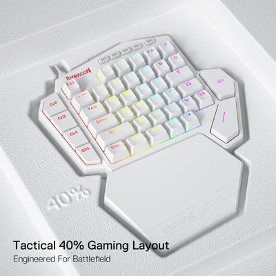 Redragon K585 DITI Einhändige mechanische RGB-Gaming-Tastatur, Typ-C-Profi-Gaming-Tastatur mit 7 integrierten Makrotasten, abnehmbare Handballenauflage, 42 Tasten (weiß, Blauer Schalter)