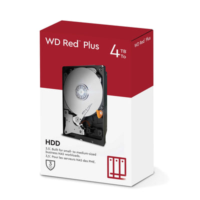 WD Red Plus interne Festplatte NAS 4 TB (3,5'', Workload-Rate 180 TB/Jahr, 5.400 U/min, 256 MB Cache, NASware-Firmware für Kompatibilität, 8 Bays) Rot