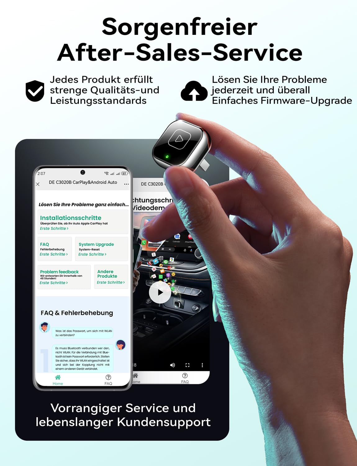 Mavlou Wireless Carplay & Android Auto Adapter, Metalldesign Mini & Stabiler 2-in-1-Dongle, Convert Wired CarPlay/Android Auto zu Wireless, für iOS 10+/Android 11+ & Autos ab 2016 (Schwarz)