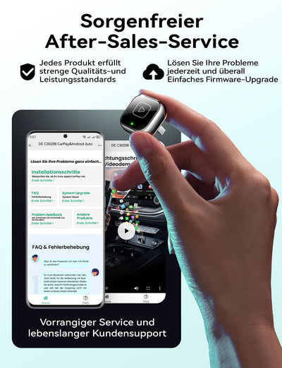 Mavlou Wireless Carplay & Android Auto Adapter, Metalldesign Mini & Stabiler 2-in-1-Dongle, Convert Wired CarPlay/Android Auto zu Wireless, für iOS 10+/Android 11+ & Autos ab 2016 (Schwarz)