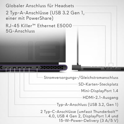 Alienware m18 R2 Gaming Laptop - 18" QHD+ 165Hz, Intel Core i9-14900HX, 32GB RAM, 1TB SSD, NVIDIA GeForce RTX 4070, Windows 11 Home, German Backlit Keyboard - Dark Metallic Moon
