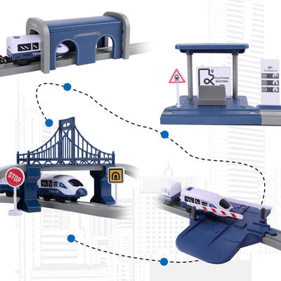 Wdmiya Elektrische Eisenbahn für Kinder ab 3 4 5 6 7 8 Jahren, Flexibler Schienensatz mit 104 Teilen, Baufahrzeuge, Pädagogisches Rennstrecken-Spiel, Weihnachten oder Geburtstag(104PCS)