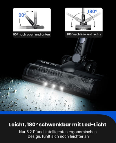 Proscenic P11 Mopping Akku Staubsauger kabellos mit Wischfunktion, 35KPA/500W/50Min Staubsauger und Mop 2 in 1, Akkusauger Kabellos Anti-Tangle für Teppich/Vorhang/Haustierhaarn
