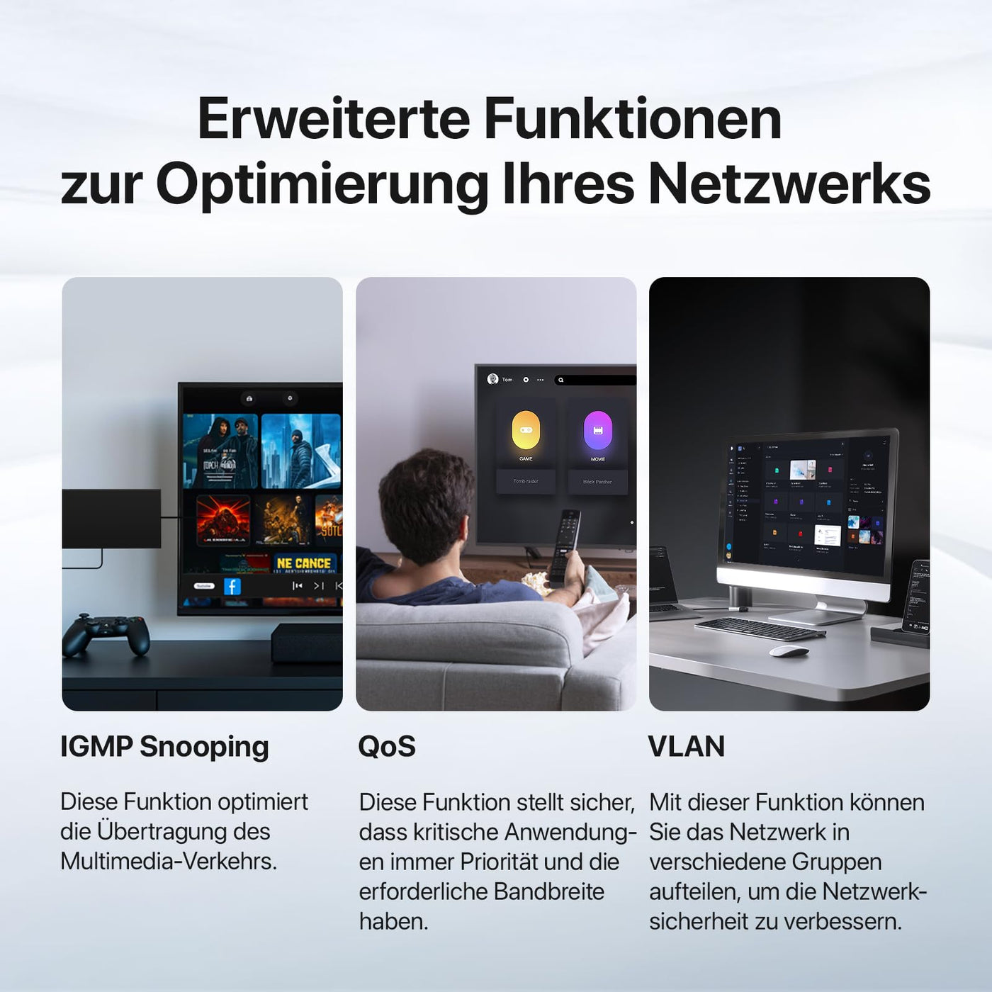 Tenda TEG208E Managed Switch 8 Port Gigabit Netzwerk Switch (IGMP-Snooping, QoS, VLAN, DHCP- Snooping, LAG, MAC Address Binding, Lüfterlos, Energieeffizient, Metall) LAN Verteiler LAN Splitter