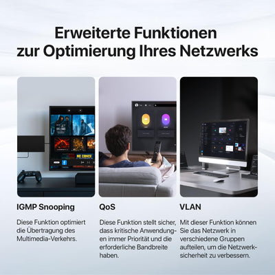Tenda TEG208E Managed Switch 8 Port Gigabit Netzwerk Switch (IGMP-Snooping, QoS, VLAN, DHCP- Snooping, LAG, MAC Address Binding, Lüfterlos, Energieeffizient, Metall) LAN Verteiler LAN Splitter