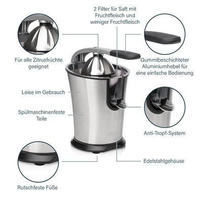Princess Master Juicer Pro – Edelstahl Presskegel – Rostfreier Edelstahl – 201860 – Silber