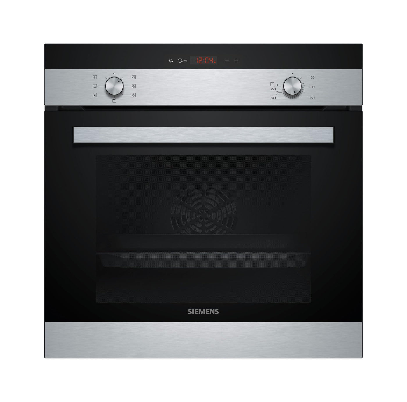 Siemens HB113FBS1, iQ100 Einbau-Backofen, 60 x 60 cm, Schwarz, Edelstahl, Schnellaufheizung, Gleichmäßig Bräunung durch 3D Heißluft, einfache Bedienung dank LED Display und versenkbarer Drehwähler