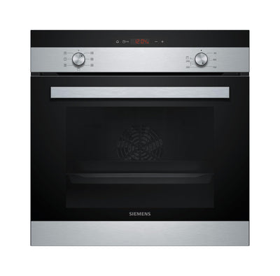 Siemens HB113FBS1, iQ100 Einbau-Backofen, 60 x 60 cm, Schwarz, Edelstahl, Schnellaufheizung, Gleichmäßig Bräunung durch 3D Heißluft, einfache Bedienung dank LED Display und versenkbarer Drehwähler