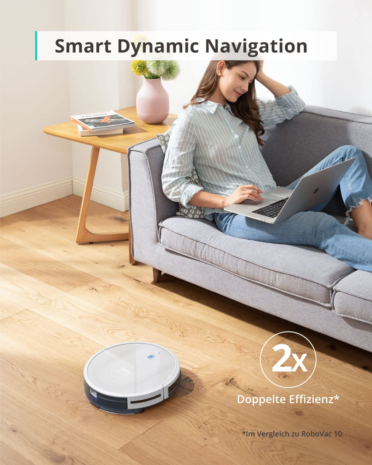 eufy Saugroboter mit Wischfunktion, RoboVac G10 Hybrid, Smart Dynamic Navigation, 2-in-1 Sauger & Wischmopp Roboterstaubsauger, 2000Pa Saugkraft, Selbstaufladend, ideal für Hartböden(Weiß)
